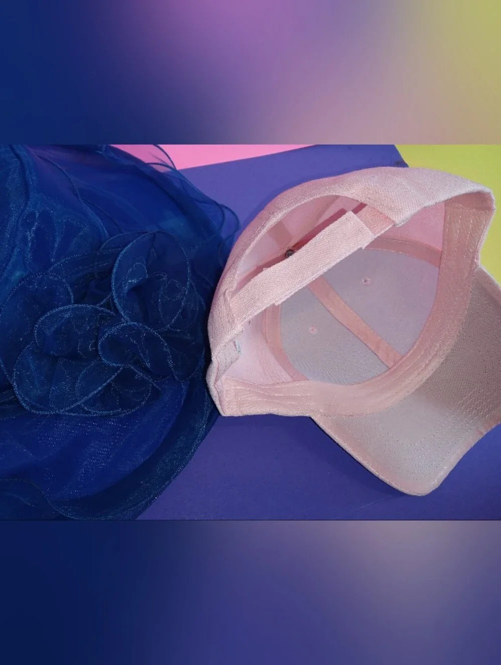 Organza Floral French Style Sun Hat And Pink Rhinestone Embellished Baseball Cap